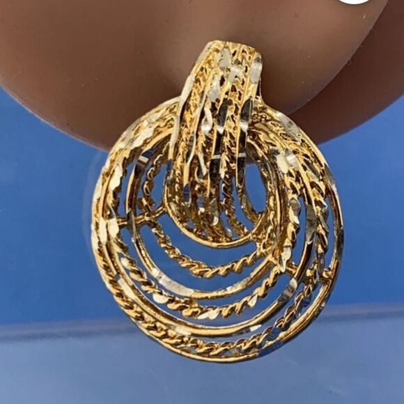 Vermeil Sterling Silver 925 Diamond Cut Textured Multi-Hoop Pierced Earrings - Picture 3 of 6